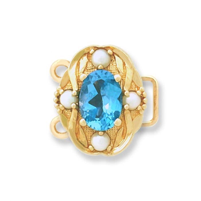 CL091 14kt Yellow Gold Swiss Blue Topaz and Pearl top