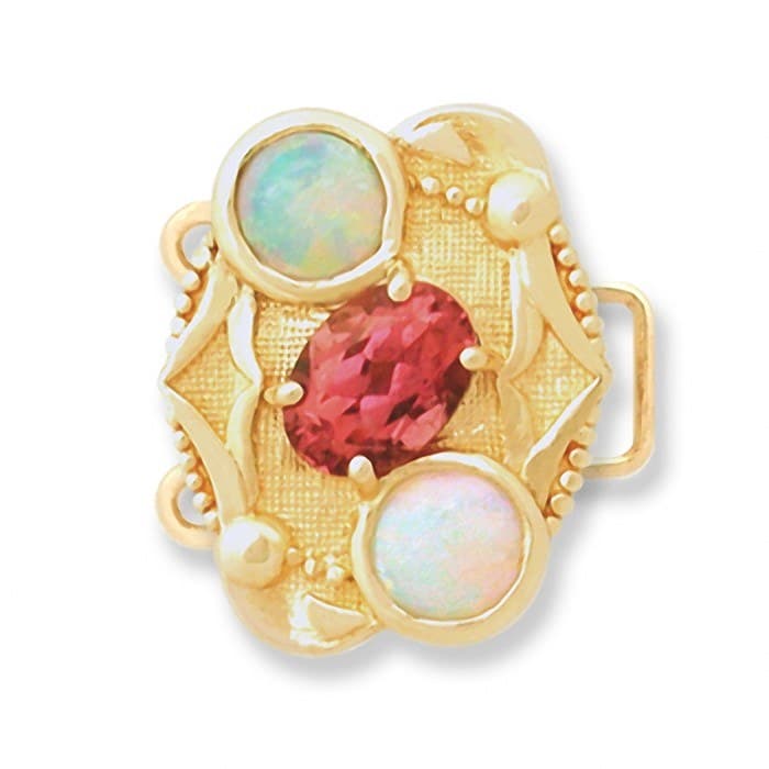 CL116 14kt Yellow Gold Pink Tourmaline and Opal top