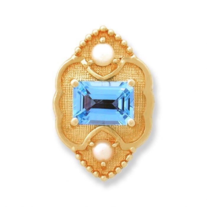 SL090 14kt Yellow Gold Swiss Blue Topaz and Pearl top