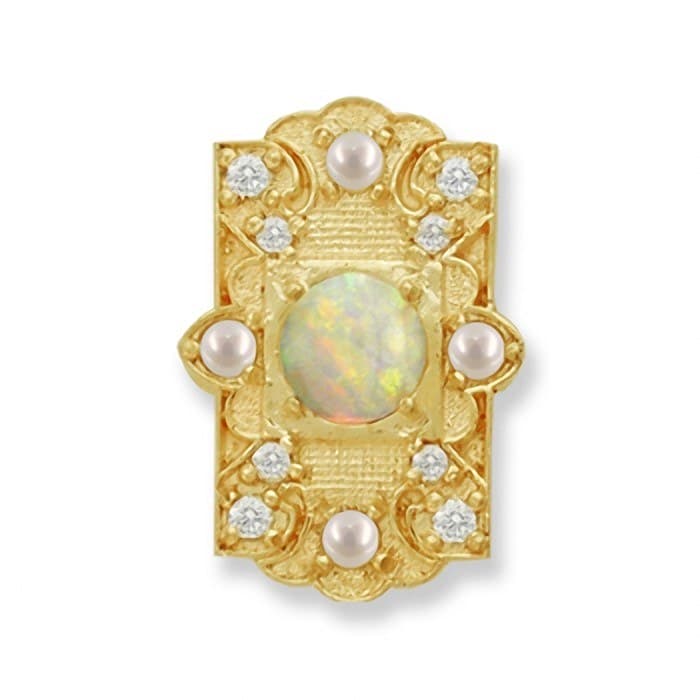 SL155 14kt Yellow Gold Opal and Diamond and Diamond and Pearl top