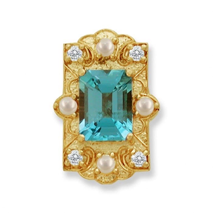 SL159 14kt Yellow Gold Swiss Blue Topaz and Diamond and Pearl top