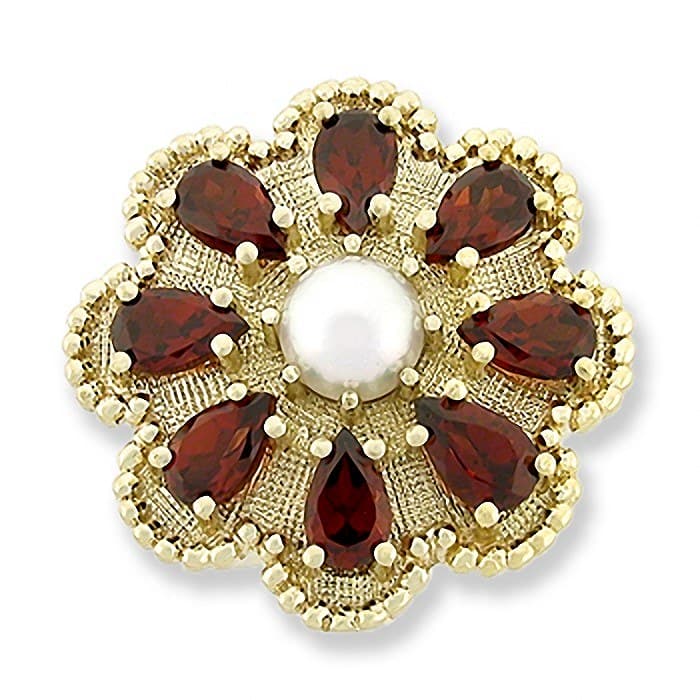 SL199 14kt Yellow Gold Pearl and Garnet and Garnet top