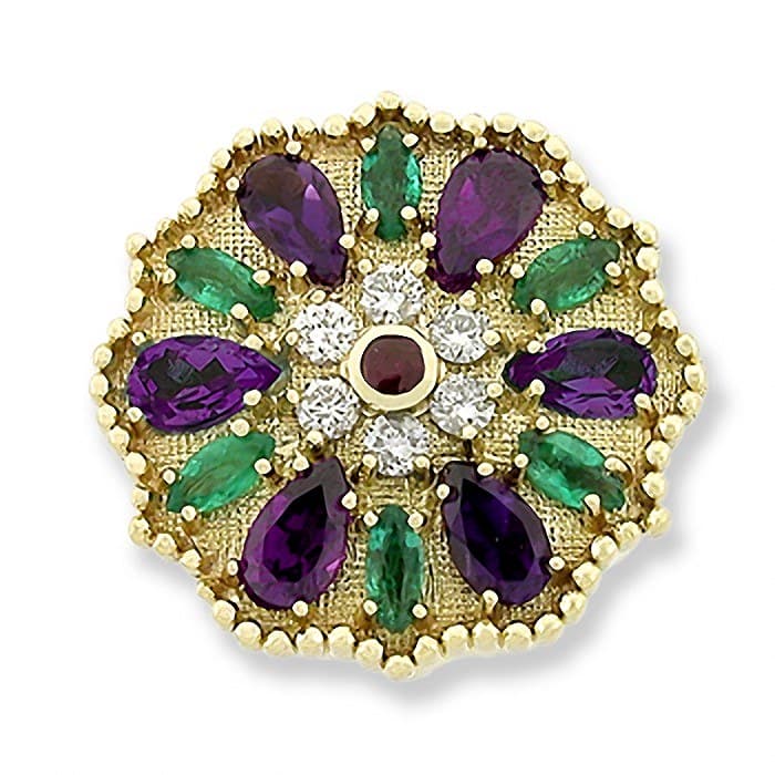 14kt Cluster Slide SL200: Ruby, Diamond, Amethyst, Emerald in Yell...