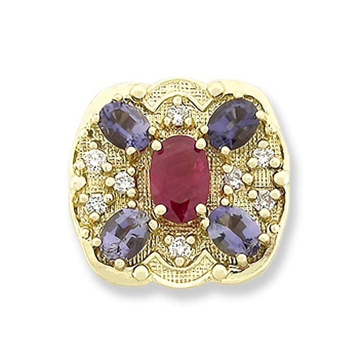 SL224 14kt Yellow Gold Ruby and Diamond and Iolite top