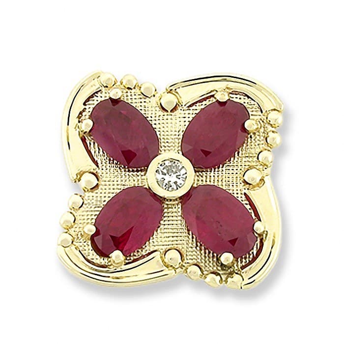 SL227 14kt Yellow Gold Diamond and Ruby top