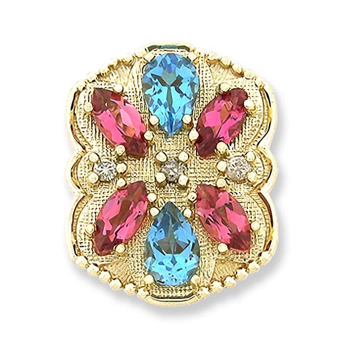 SL247 14kt Yellow Gold Diamond and Pink Tourmaline and Swiss Blue Topaz top