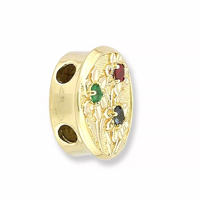 SL261 14kt Yellow Gold Emerald and Ruby and Blue Sapphire angle