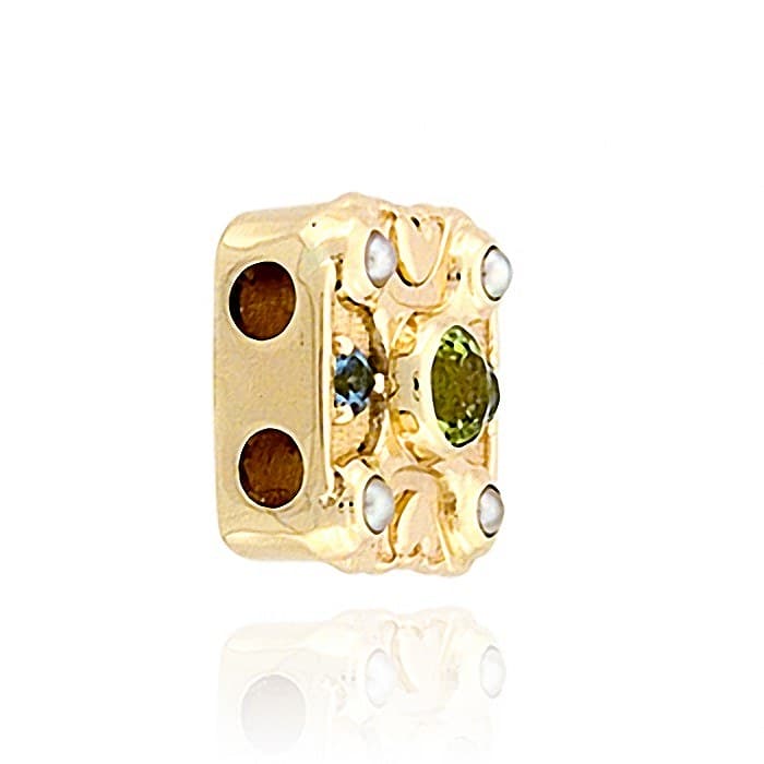 SL347 14kt Yellow Gold Peridot and Swiss Blue Topaz and Pearl angle