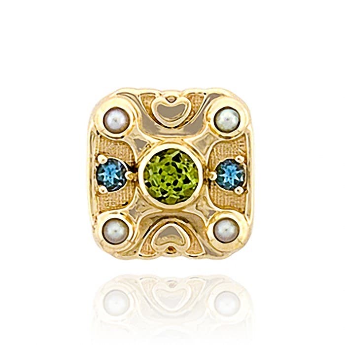 SL347 14kt Yellow Gold Peridot and Swiss Blue Topaz and Pearl top