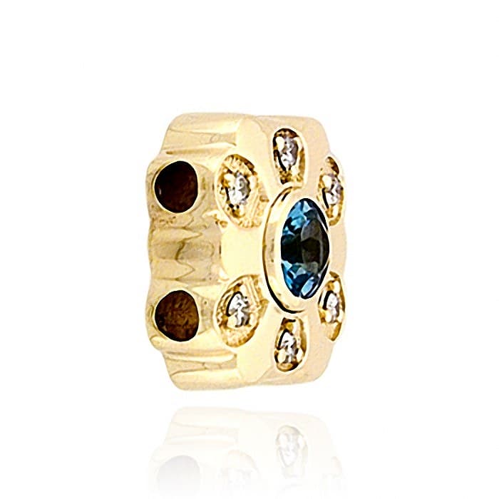 SL354 14kt Yellow Gold London Blue Topaz and Diamond angle