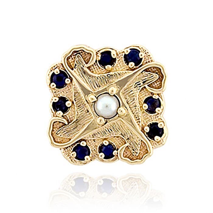 SL356 14kt Yellow Gold Pearl and Blue Sapphire top