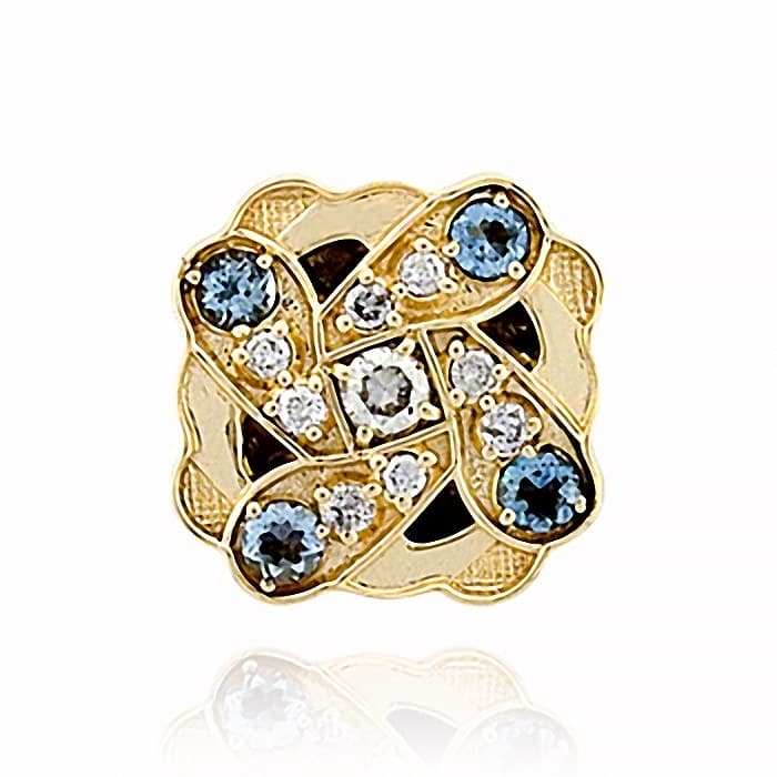 SL358 14kt Yellow Gold Diamond and Diamond and Aquamarine top