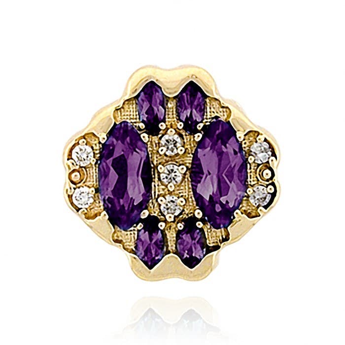 SL359 14kt Yellow Gold Diamond and Amethyst and Amethyst top