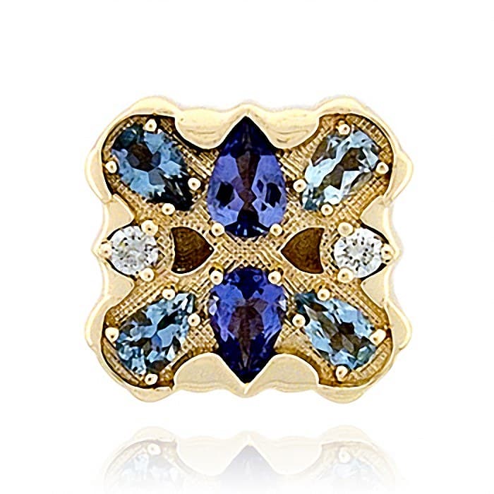 SL370 14kt Yellow Gold Tanzanite and Swiss Blue Topaz and Diamond top