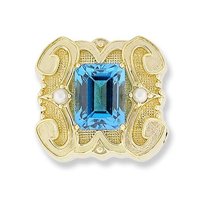 SL373 14kt Yellow Gold Swiss Blue Topaz and Pearl top