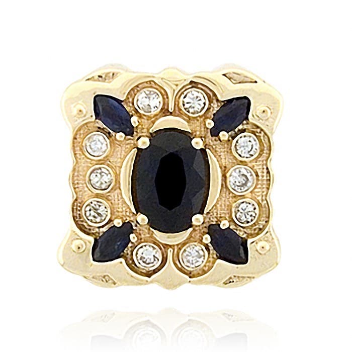 SL374 14kt Yellow Gold Blue Sapphire and Blue Sapphire and Diamond top