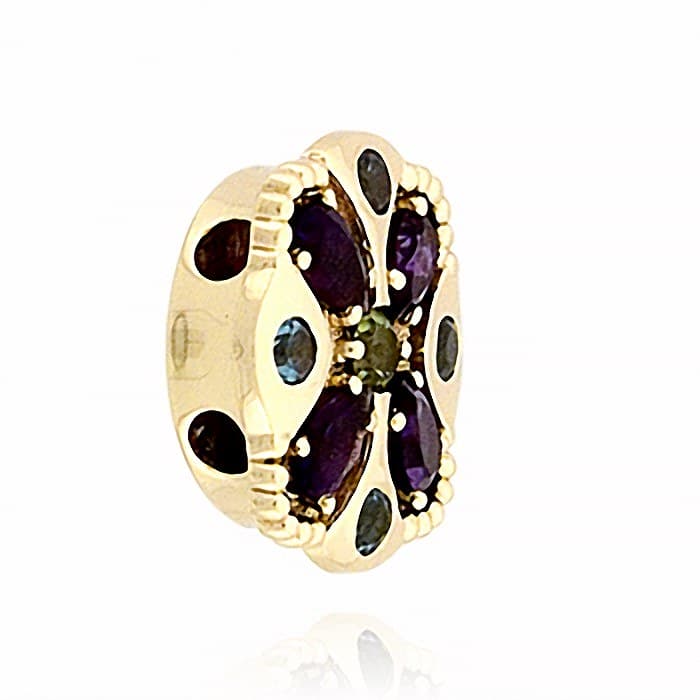 SL375 14kt Yellow Gold Peridot and Amethyst and Swiss Blue Topaz angle