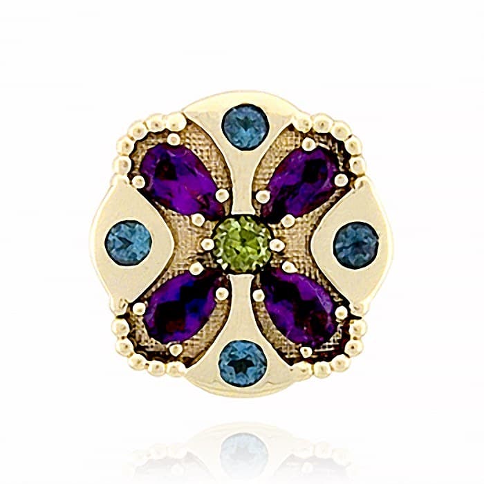 SL375 14kt Yellow Gold Peridot and Amethyst and Swiss Blue Topaz top