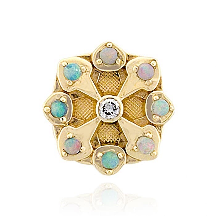 SL378 14kt Yellow Gold Diamond and Opal top