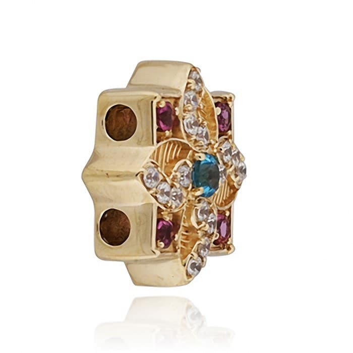 SL389 14kt Yellow Gold Swiss Blue Topaz and Diamond and Pink Tourmaline angle