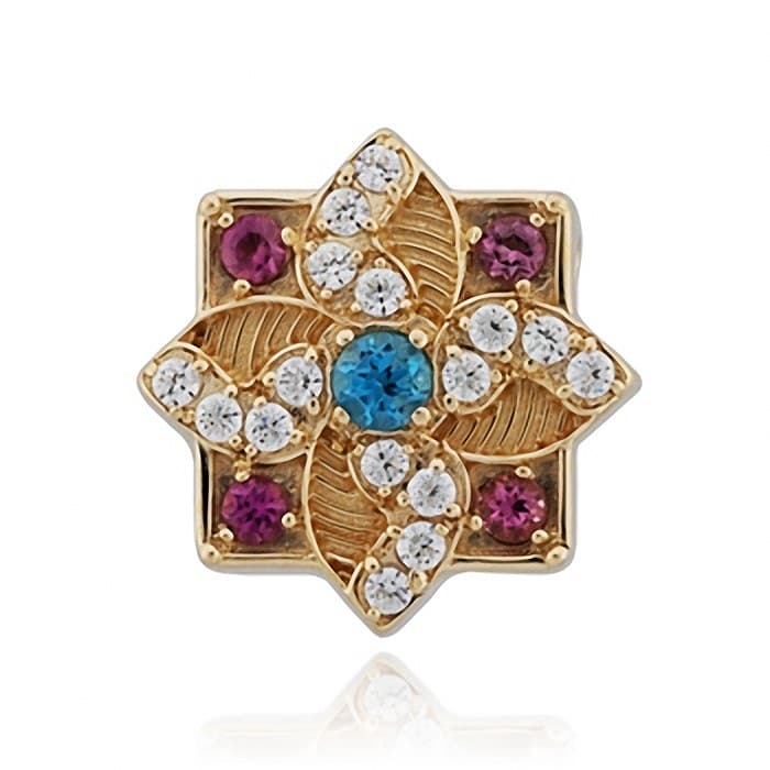 SL389 14kt Yellow Gold Swiss Blue Topaz and Diamond and Pink Tourmaline top