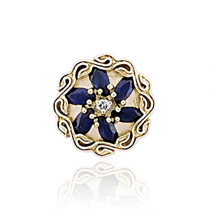 SL455 14kt Yellow Gold Diamond and Blue Sapphire top