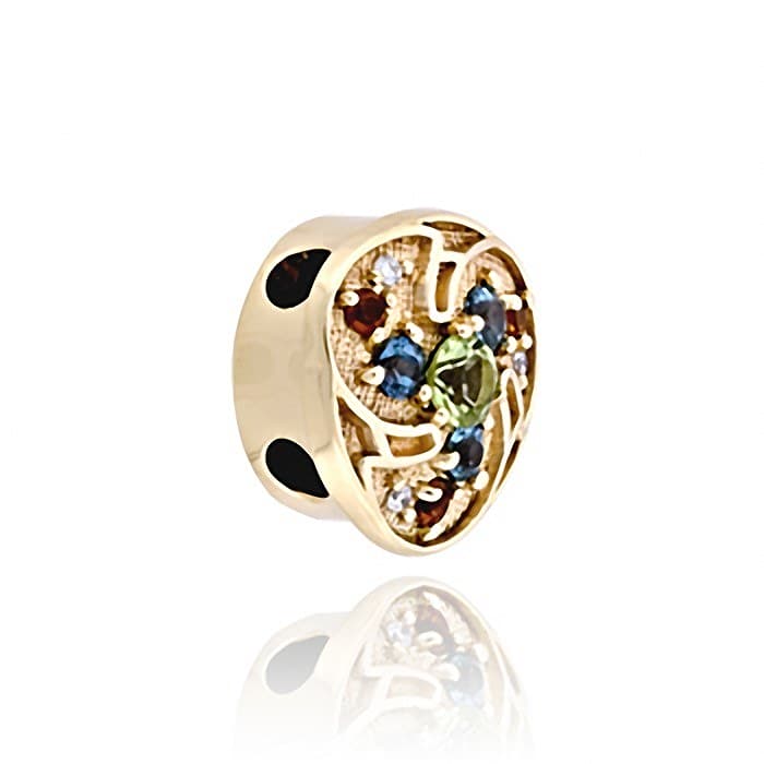 SL469 14kt Yellow Gold Peridot and Swiss Blue Topaz and Citrine and Diamond angle
