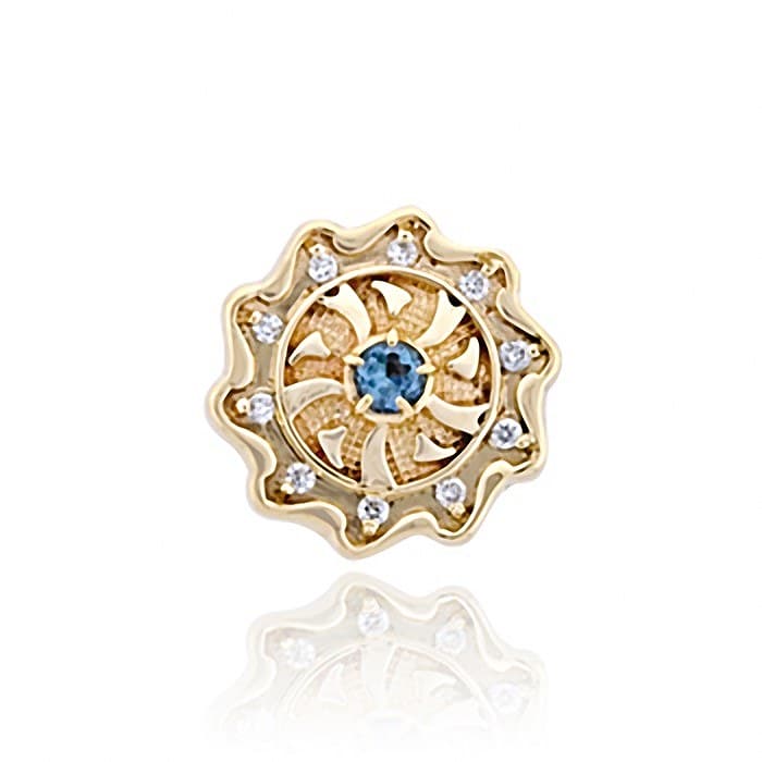 SL517 14kt Yellow Gold Swiss Blue Topaz and Diamond top