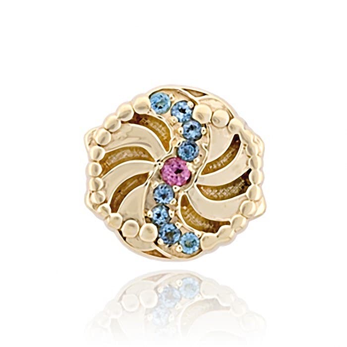 SL537 14kt Yellow Gold Pink Tourmaline and Swiss Blue Topaz top