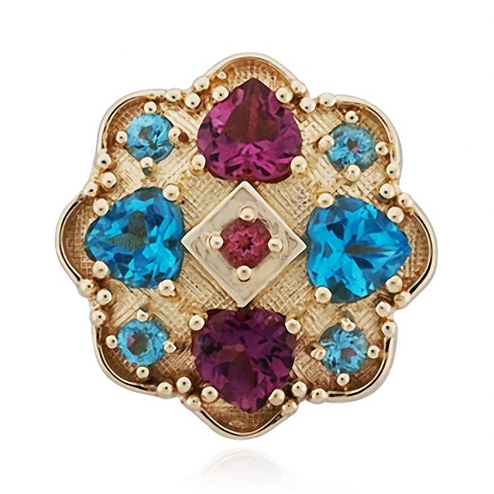 SL545 14kt Yellow Gold Pink Tourmaline and Pink Tourmaline and Swiss Blue Topaz and Swiss Blue Topaz top