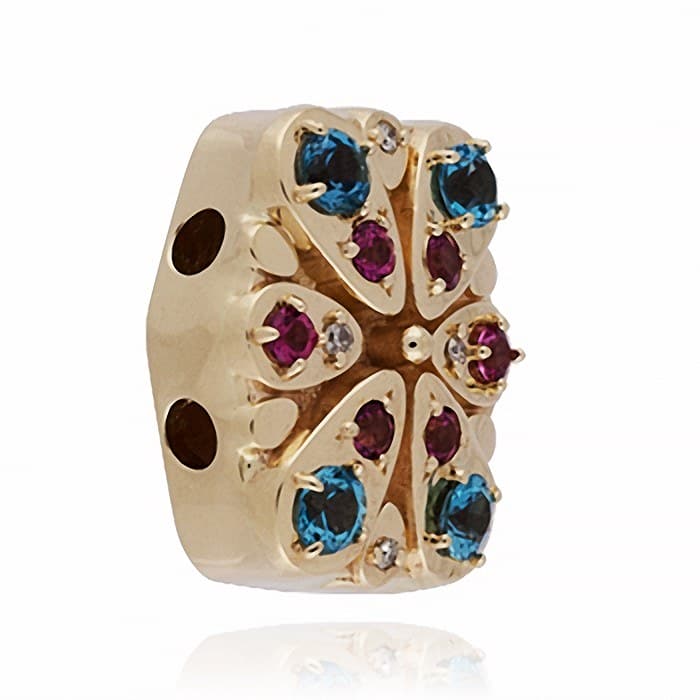 SL572 14kt Yellow Gold Ruby and Swiss Blue Topaz and Diamond angle