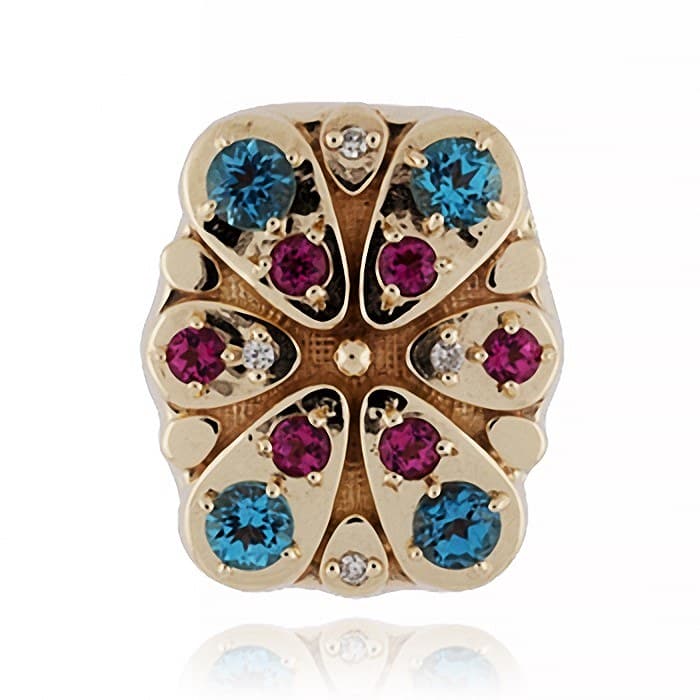 SL572 14kt Yellow Gold Ruby and Swiss Blue Topaz and Diamond top