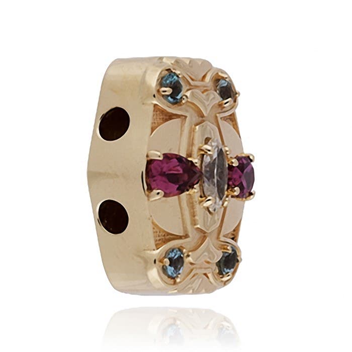 SL574 14kt Yellow Gold Diamond and Pink Tourmaline and Aquamarine angle