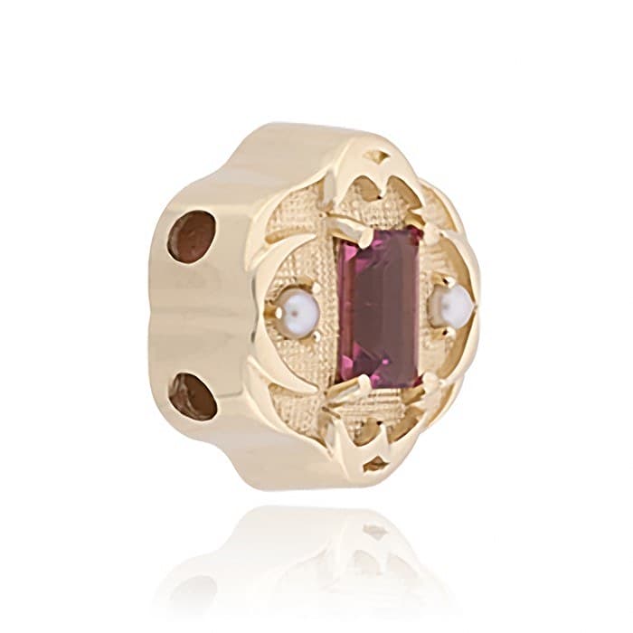 SL582 14kt Yellow Gold Pink Tourmaline and Pearl angle