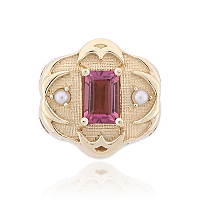 SL582 14kt Yellow Gold Pink Tourmaline and Pearl top