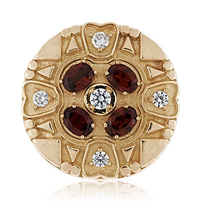 SL677 14kt Yellow Gold Diamond and Garnet and Diamond top