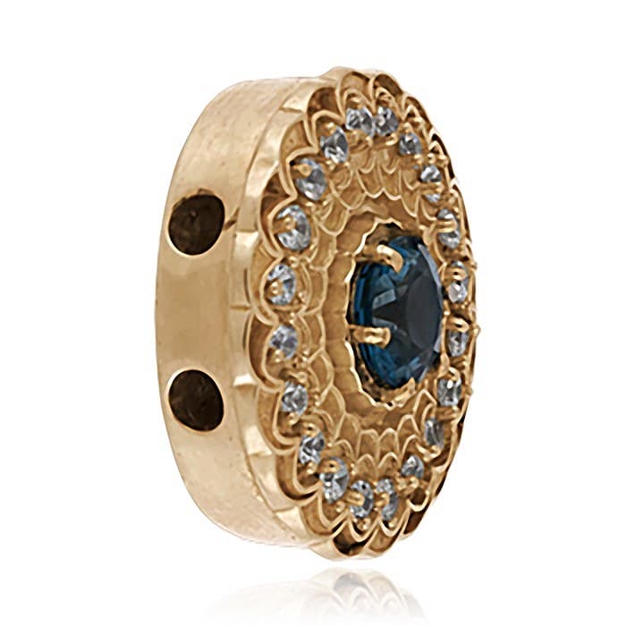 SL678 14kt Yellow Gold London Blue Topaz and Diamond angle