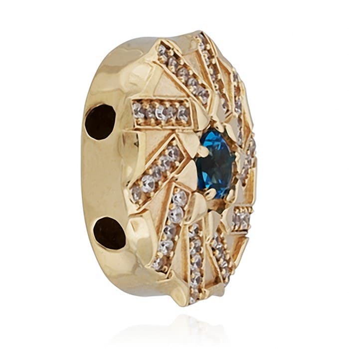 SL681 14kt Yellow Gold Swiss Blue Topaz and Diamond angle