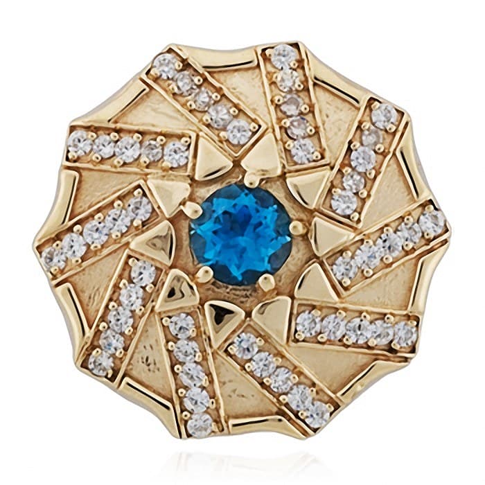 SL681 14kt Yellow Gold Swiss Blue Topaz and Diamond top