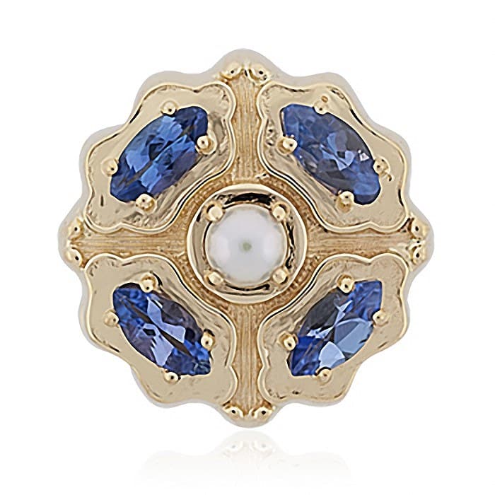 SL691 14kt Yellow Gold Pearl and Iolite top