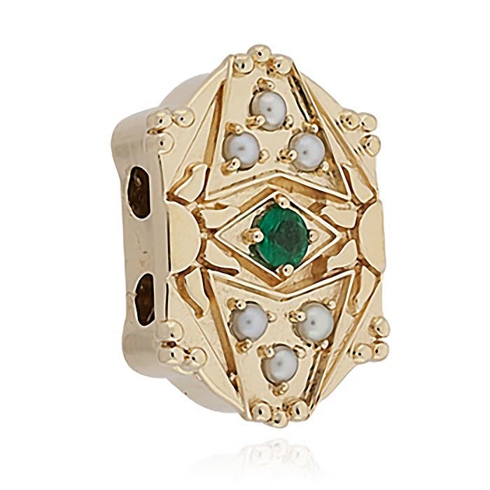 SL736 14kt Yellow Gold Emerald and Pearl angle