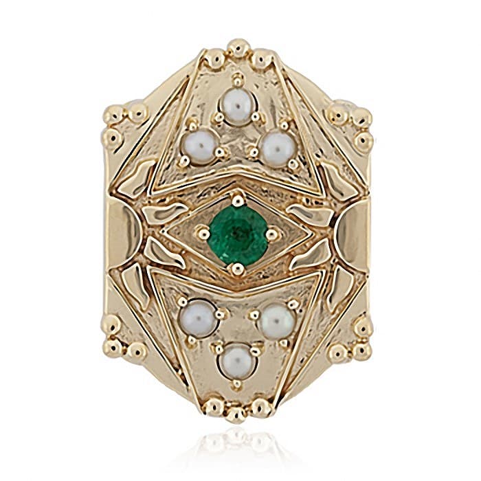 SL736 14kt Yellow Gold Emerald and Pearl top