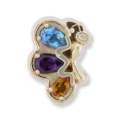 SL252L 14kt Yellow Gold Swiss Blue Topaz and Amethyst and Citrine top