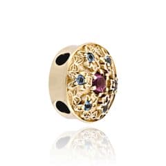 SL481 14kt Yellow Gold Pink Tourmaline and Swiss Blue Topaz angle