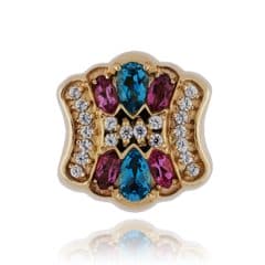 SL553 14kt Yellow Gold Diamond and Swiss Blue Topaz and Pink Tourmaline top