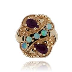 SL583E 14kt Yellow Gold Opal and Ruby top