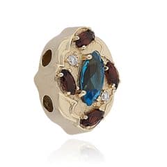 SL612 14kt Yellow Gold Swiss Blue Topaz and Garnet and Diamond angle