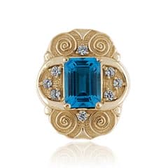 SL637 14kt Yellow Gold Swiss Blue Topaz and Diamond top