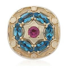 SL679 14kt Yellow Gold Pink Tourmaline and Swiss Blue Topaz top